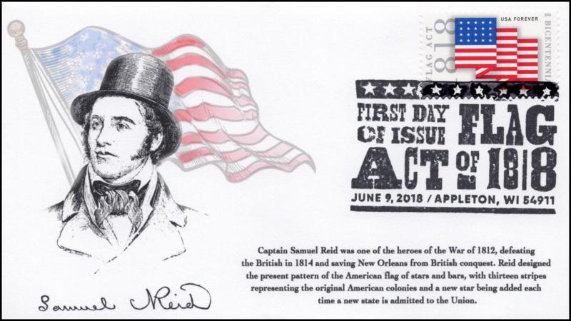 18-138, 2018, Flag Act of 1818, Appleton WI, Pictorial, First Day Cover,