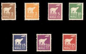 Norway #104-110 Cat$150, 1925 Polar Bear, complete set, never hinged