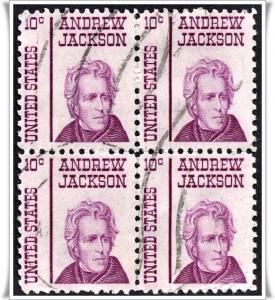 SC#1286 10¢ Andrew Jackson Block of Four (1967) Used