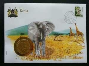 Kenya Wild Animal 1986 Africa Giraffe Elephant Wildlife FDC (coin cover)