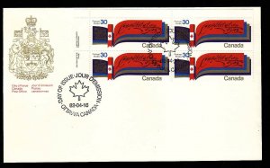 Canada-Sc#916-stamps on FDC-UL plate block-New Constitution-1982-