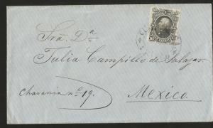 J) 1875 MEXICO, HIDALGO'S HEAD 10 CENTS GRAY, CIRCULATED COVER