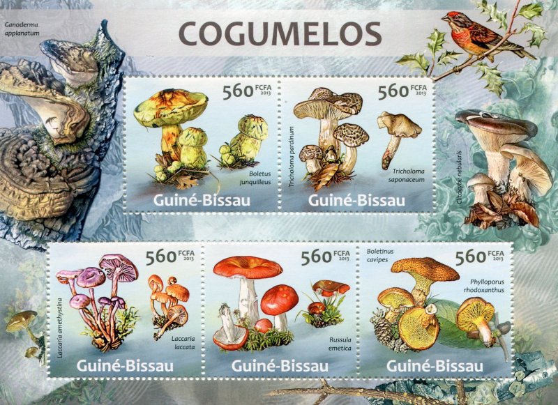 Guinea Bissau 2013 MUSHROOMS BIRDS Sheet Perforated Mint (NH)