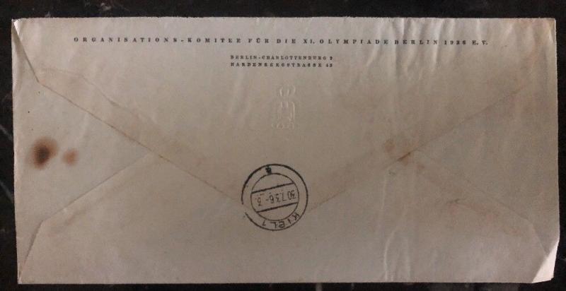 1936 Berlin Germany Olympics Meter Cancel Express Cover To Kiel
