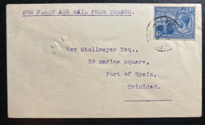 1930 Scarborough Trinidad & Tobago first flight Airmail Cover FFC To Port Spain 