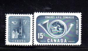 CANADA #371-372  1957  UPU 14TH CONGRESS   MINT  VF NH  O.G