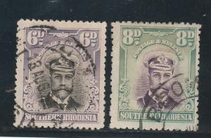 SOUTHERN RHODESIA 1924 KGV ADMIRAL 6D AND  8D