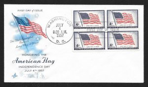 UNITED STATES FDC 4¢ Flag 1957 BLOCK ArtCraft