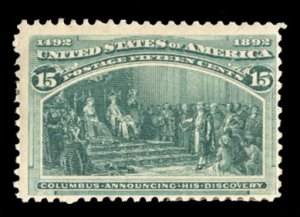 United States, 1893 Columbian Issue #238 Cat$200, 1893 15c dark green, hinge ...