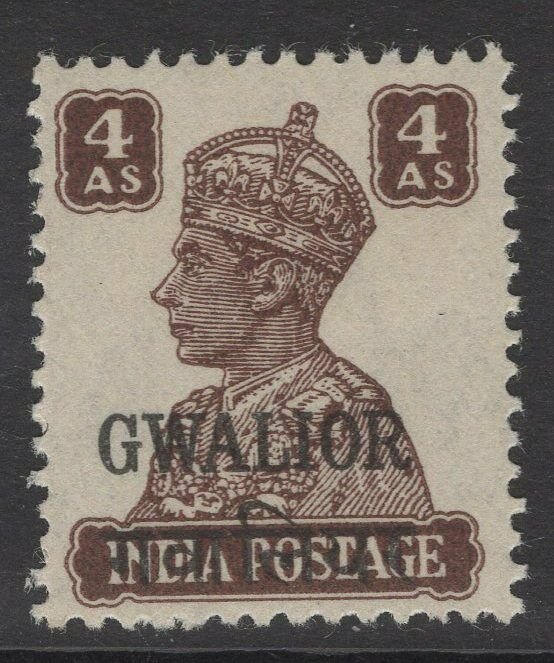 INDIA-GWALIOR SG125 1942 4a BROWN MTD MINT