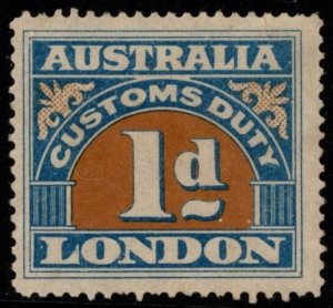 1930's Australia London 1d Customs Duty Unused 75% Original Gum