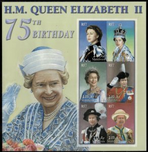 Maldives 2001 - Queen Elizabeth - Sheet of 6 IMPERF Stamps - Scott #2569 - MNH