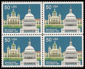 US 2532 Founding of Switzerland 50c block (4 stamps) MNH 1991