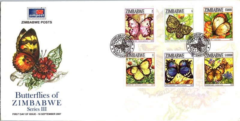 Zimbabwe, Worldwide First Day Cover, Butterflies