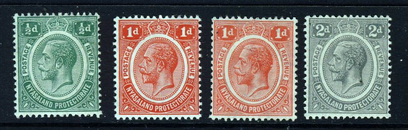 NYASALAND KG V 1913-21 A Watermark Multiple Crown CA Group SG 83 to SG 87 MINT