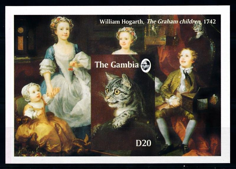 [75732] Gambia 1994 Cats Painting William Hogarth Imperf. Sheet MNH