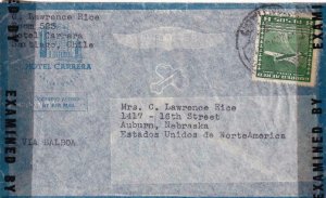 1945, Santiago, Chile to Auburn, NE, Airmail, US Censor (C4276)