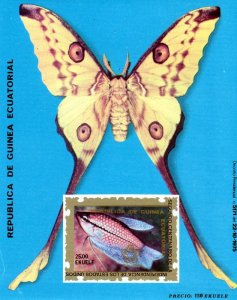 Equatorial Guinea 1976 Mi#E222 BUTTERFLIES/FISH MARINE LIFE Souvenir Sheet MNH