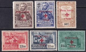 Portugal 1929 Sc 1S18-23 red cross franchise set MH** (1 stamp with tear)