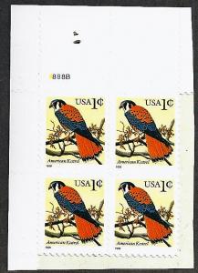 United States #3031 American Kestral MNH block of 4 w/ plate #8888B