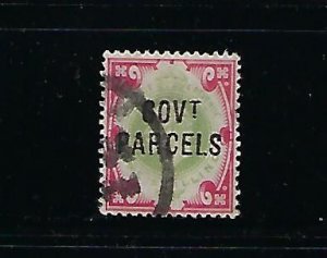 GREAT BRITAIN SCOTT #O43 1902 GOVERNMENT PARCEL 1SH (CARMINE ROSE/GREEN) - USED