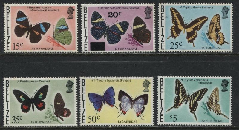 Belize 1974-77 Butterfly definitives 6 various values to $5 mint o.g.