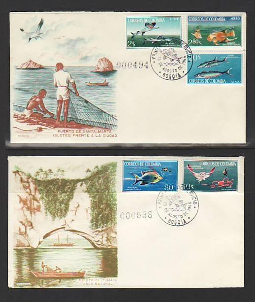 Columbia 760-761,C481-3 Fish 1966 S/2 U/A FDC C391