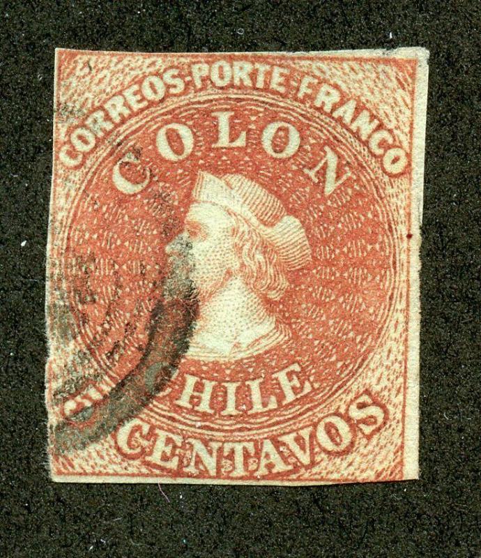 CHILE SCOTT# 8 COLON SECOND LONDON ISSUE USED AS SHOWN CATALOGUE VALUE $16