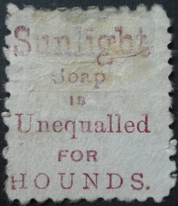 New Zealand 1893 Five Pence with Sunlight Soap Hounds advert SG 223a used
