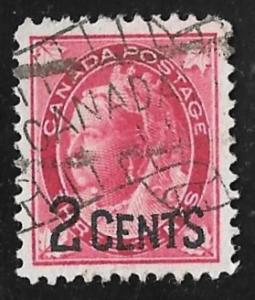 Canada #87 2 on 3 cent 1899 SUPERB LOGO Queen Victoria, Stamp used EGRADED VF 80