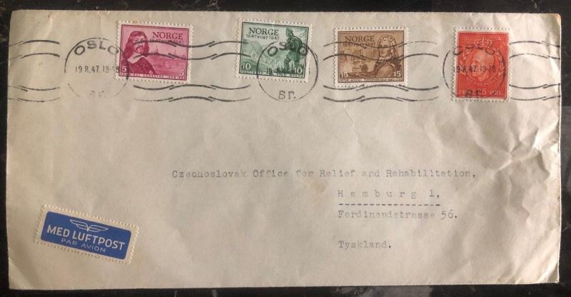 1947 Oslo Norway Airmail Cover To Office Relief & Rehabilita Hamburg Germany