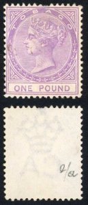 Tobago QV One Pound wmk CA no gum possible pen mark at left