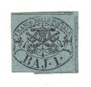 Roman States stamp #2, MHOG, part of album page stuck on back, CV $390.00