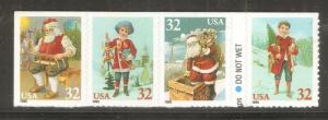 #3008-11 Santa & Children self adhesive strip of 4 Mint NH