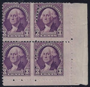 720 - 3c Misperf Multiple Error / EFO Margin Block 4 George Washington Mint NH