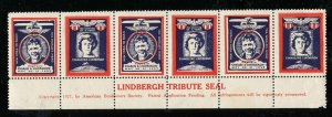 Charles Lindbergh & Mother Evangeline Tribute Seals 1927 Sheet Bottom Imprint