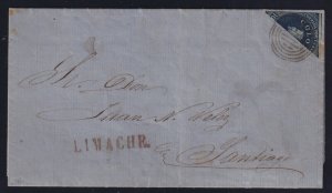 Chile 1860 10c deep blue Colon Bisect Folded Letter LIMCHE Straight-Line