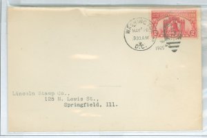 US 627 1926 clean backside FDC