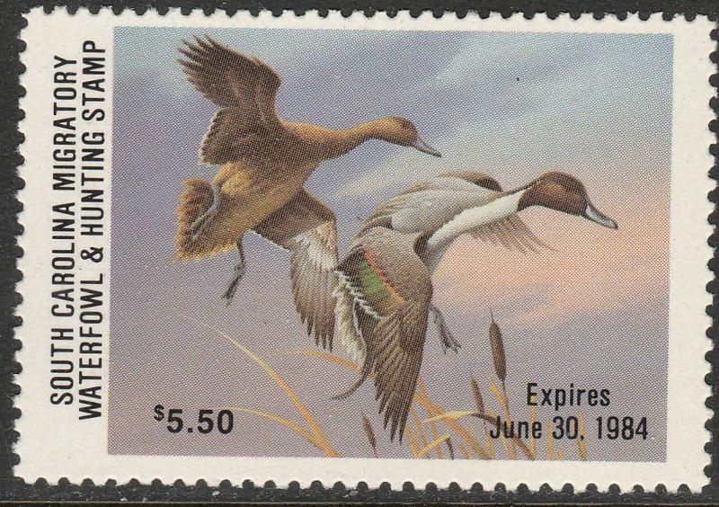 U.S.-SOUTH CAROLINA 3, STATE DUCK HUNTING PERMIT STAMP. MINT, NH. VF