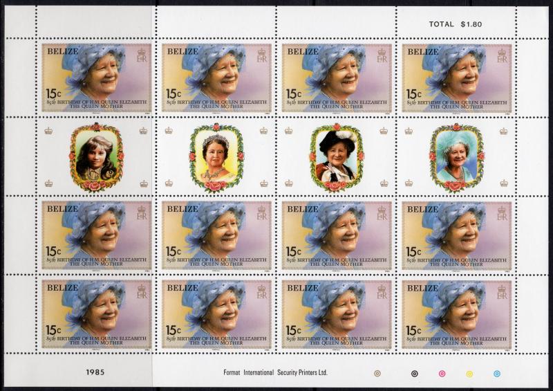 Belize 1995 Sc#757/760 QUEEN MOTHER 85th/Diana 4 Mini-Sheetlets Unfolded MNH