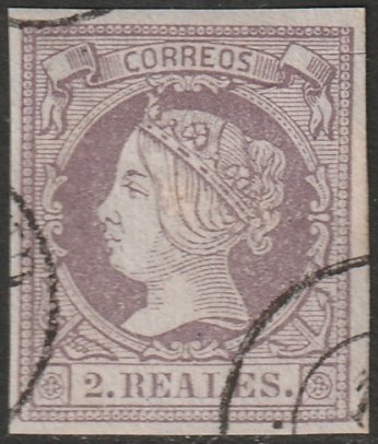 Spain 1860 Sc 54 used date cancel thicker paper