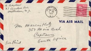 United States Prexies 25c McKinley Prexie 1951 Metuchen, N.J. Airmail to Cape...