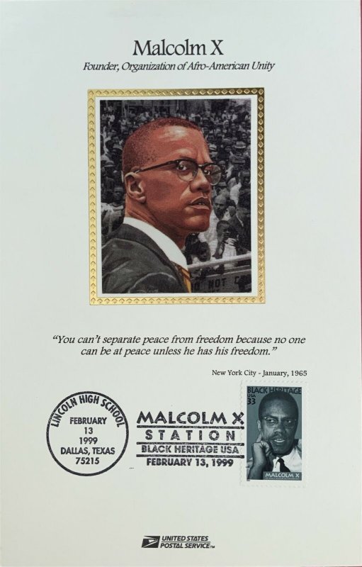 USPS Souvenir Card 3273 Malcolm X Station Lincoln High School Dallas Texas 