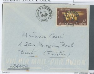 Vietnam/North (Democratic Republic) C2 Circa 1954 commercial airmail cover from Saigon to Brest France.