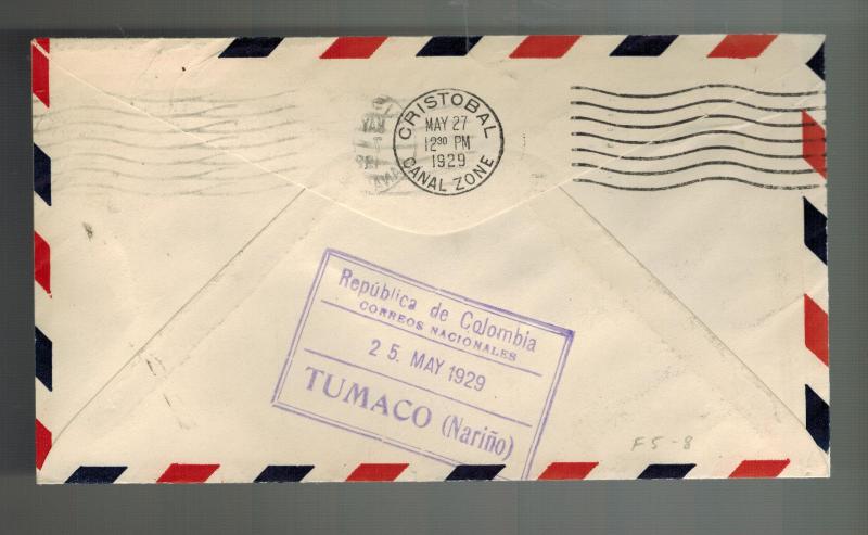 1929 Panama Canal Zone First Flight Cover FFC to Tumaco Colombia