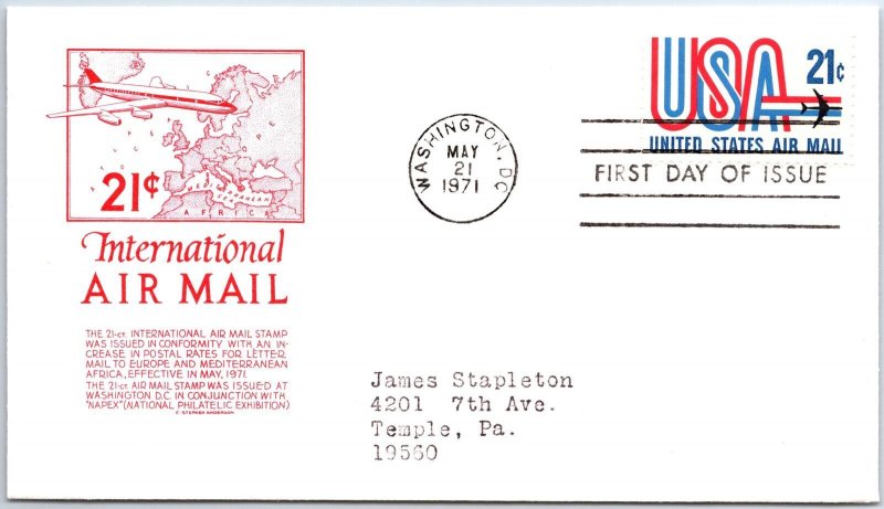 US FIRST DAY COVER AIRMAIL 21c C81 ON ANDERSON CACHET 1971