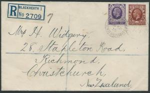 GB 1935 Registered cover Blackheath to New Zealand : GV 3d & 1½d.......37755