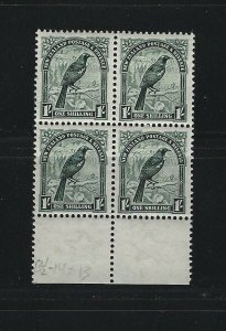 NEW ZEALAND - #196 - 1sh PARSON BIRD BLOCK OF 4 WITH TAB CV: $250