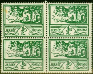 Jersey 1943 1/2d Green SG3 Fine MNH Block of 4