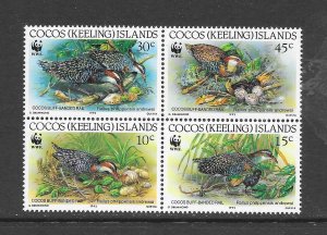 BIRDS - COCOS ISLANDS #262 RAIL WWF (BLOCK) MNH